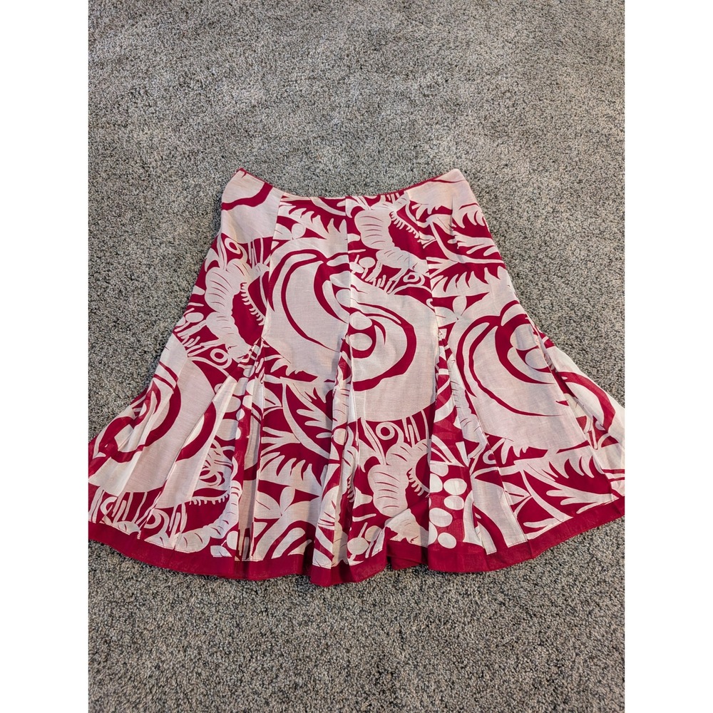 Y2K Sunny Leigh Tropical Floral Pleated A-Line Skirt Women Size‎ 8 Red White